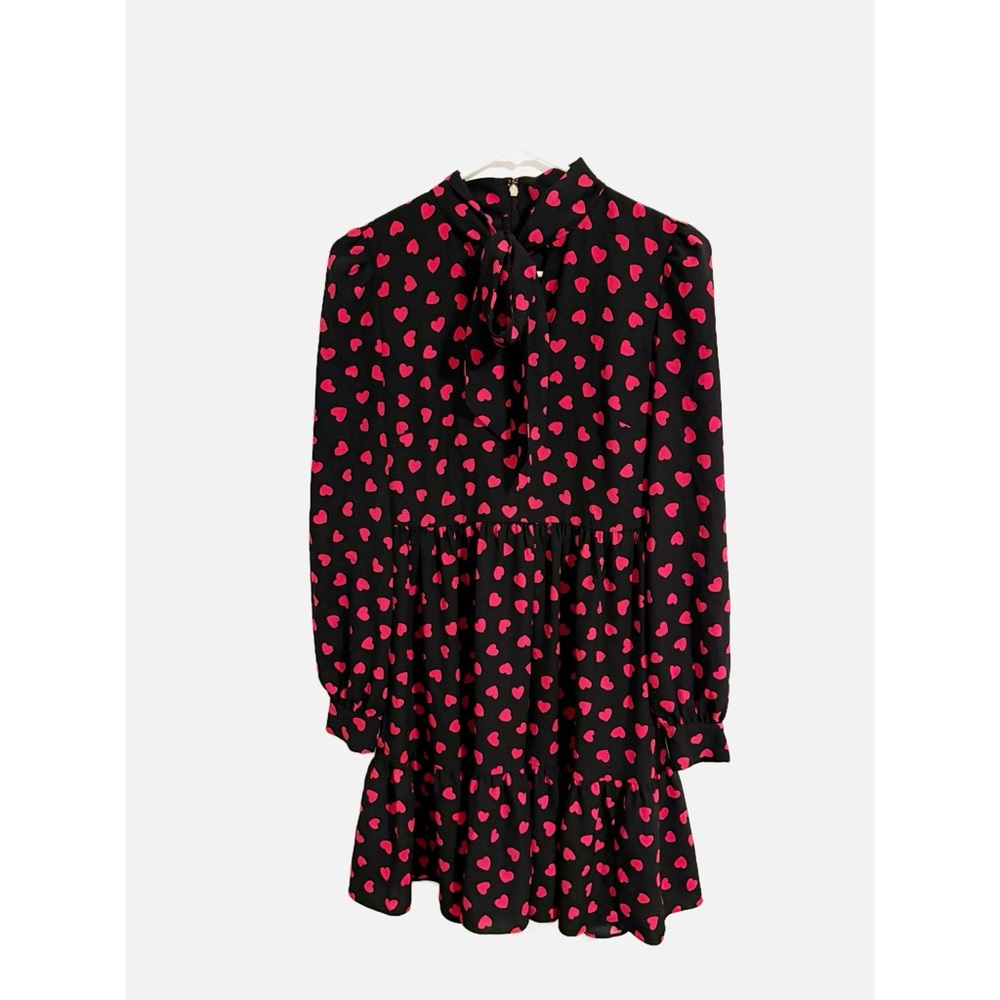 Kate Spade Heartbeat Tie-Neck Shirtdress Black Pink Hearts